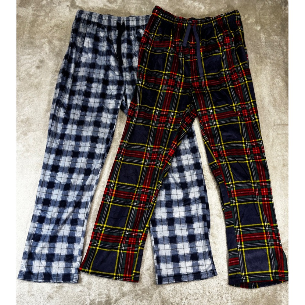 Weatherproof Vintage Pajama Pants Men Medium Multi 2pk Plaid Fleece Excellent